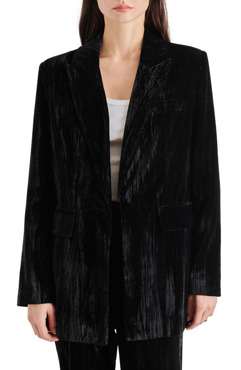 Steve Madden Imann One-Button Crushed Velvet Blazer, Main, color,
