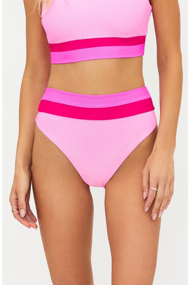 Heidi Stripe Bikini Bottoms, Main, color, PEAK PINK COLORBLOCK