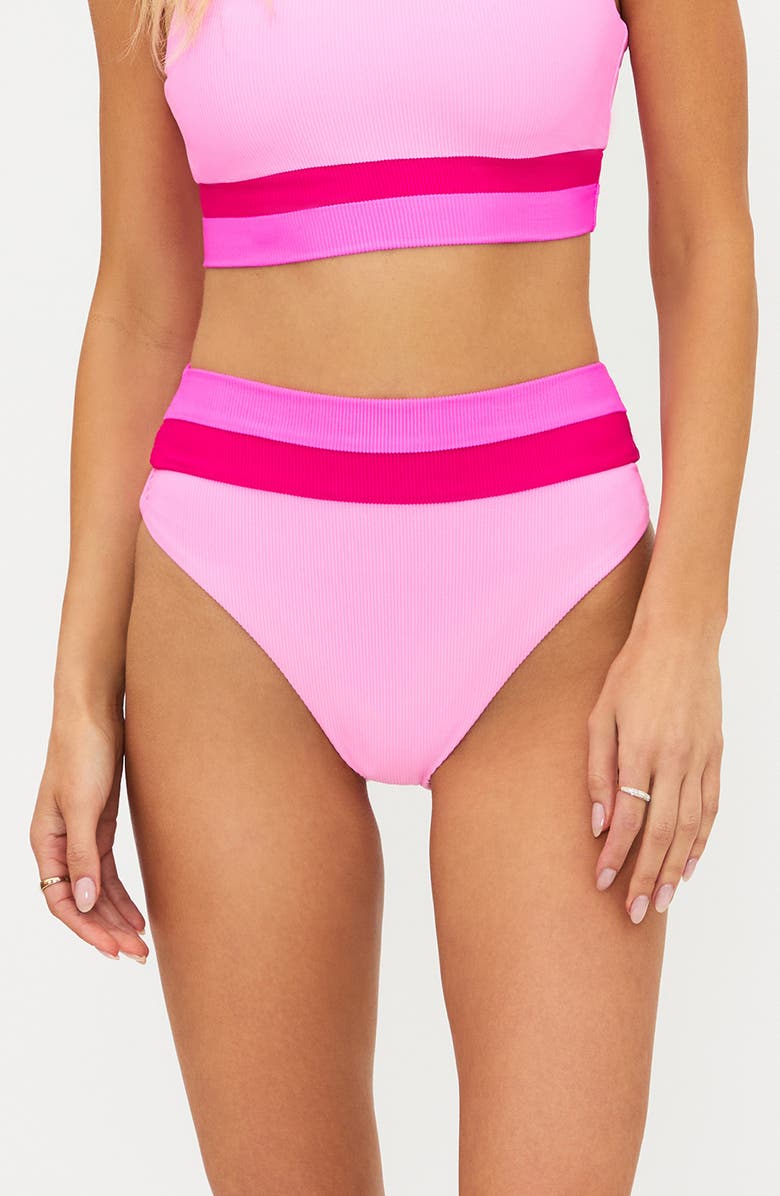 Beach Riot Heidi Stripe Bikini Bottoms, Main, color, Peak Pink Colorblock
