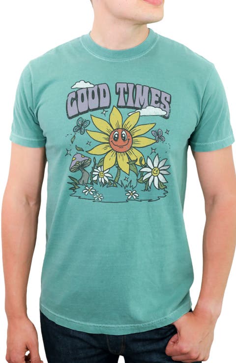 Men's Lost Gods Good Times Retro Flowers  Graphic T-Shirt
