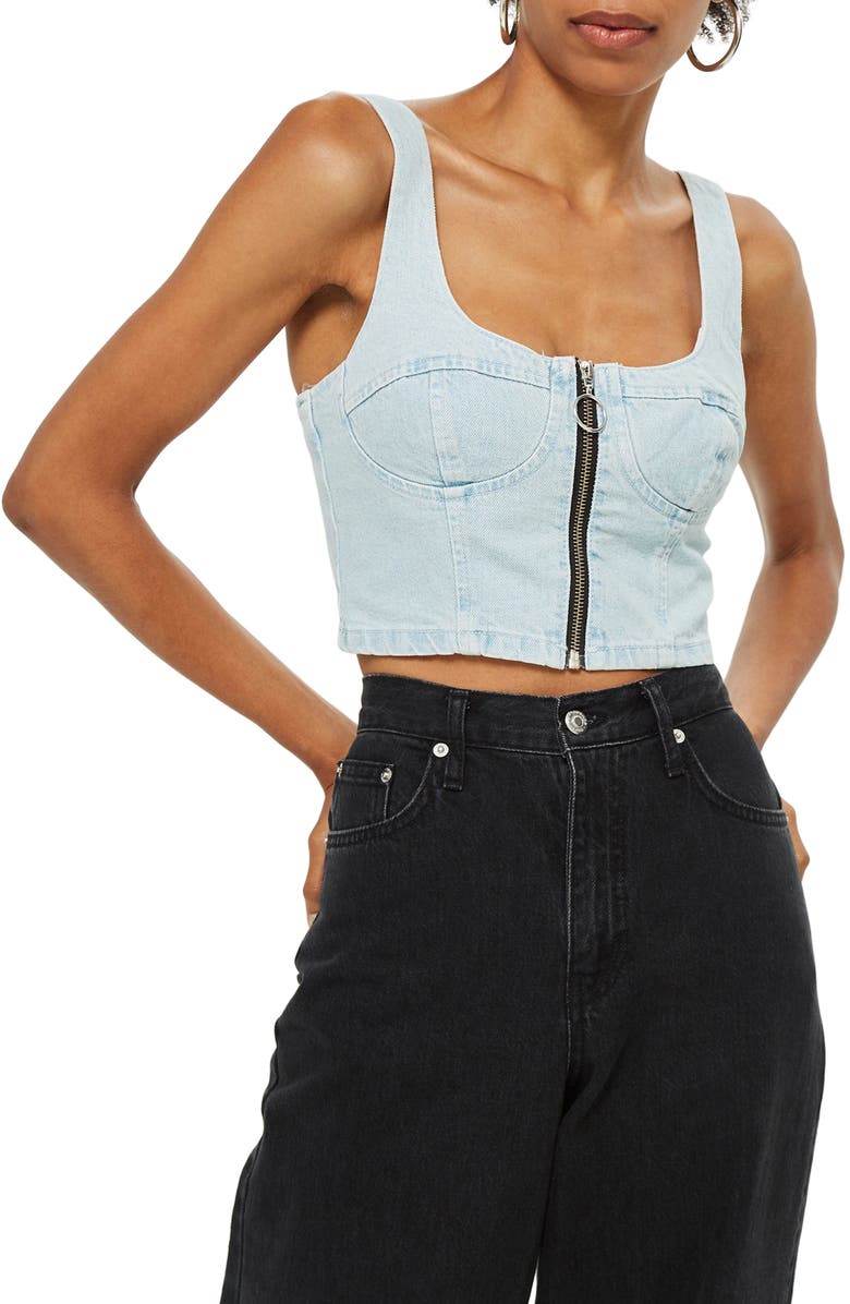 Topshop Denim Bustier, Main, color, 
