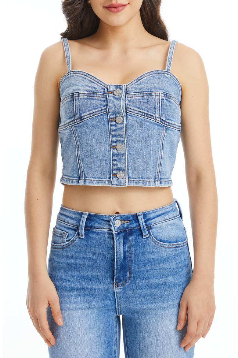 Lunna Denim Corset Top, Alternate, color, WAVE