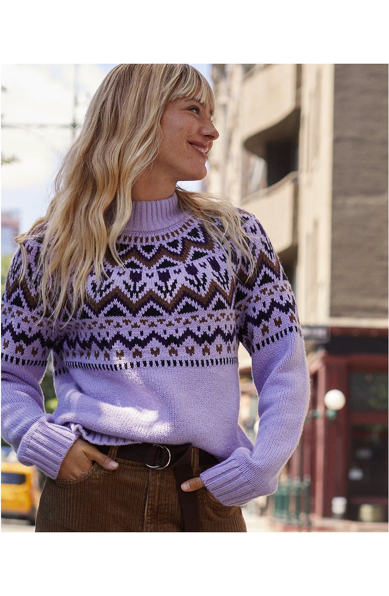 Lands' End Cozy Lofty Fair Isle Yoke Mock Neck Sweater, Alternate, color, 