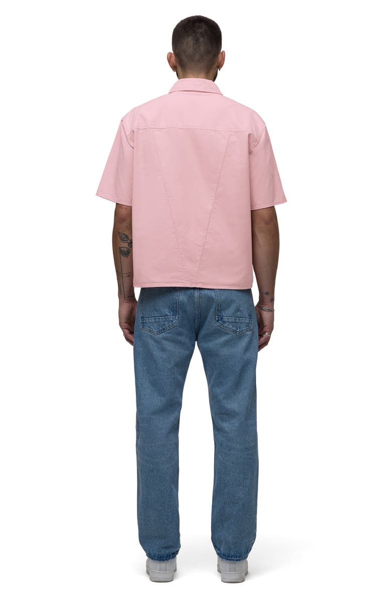 Hudson Jeans Rex Oversize Short Sleeve Cotton Poplin Button-Up Shirt, Alternate, color, Faded Rose