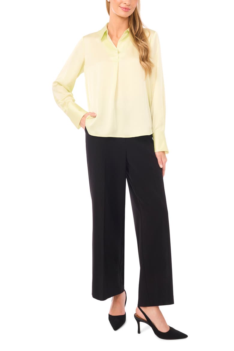Collared Charmeuse Popover Top, Alternate, color, WHITE JADE