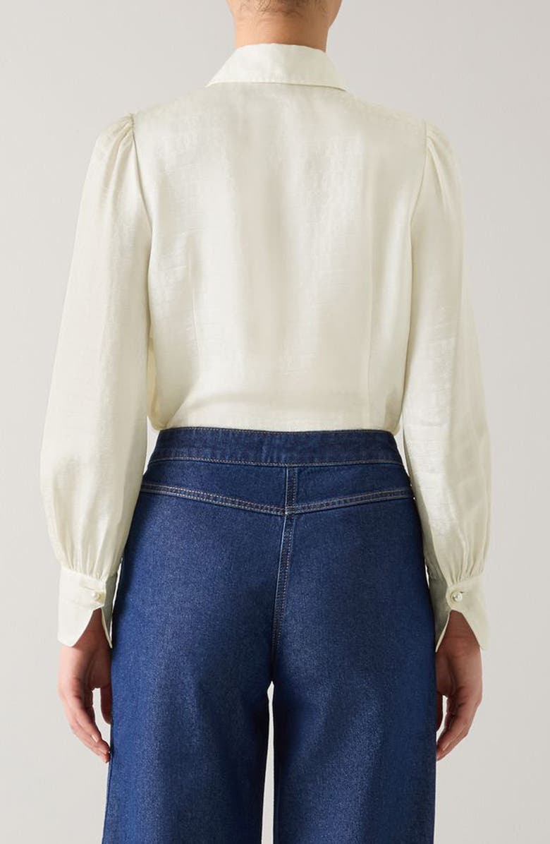 LK Bennett Sonya Logo Jacquard Button-Up Shirt, Alternate, color, Cream