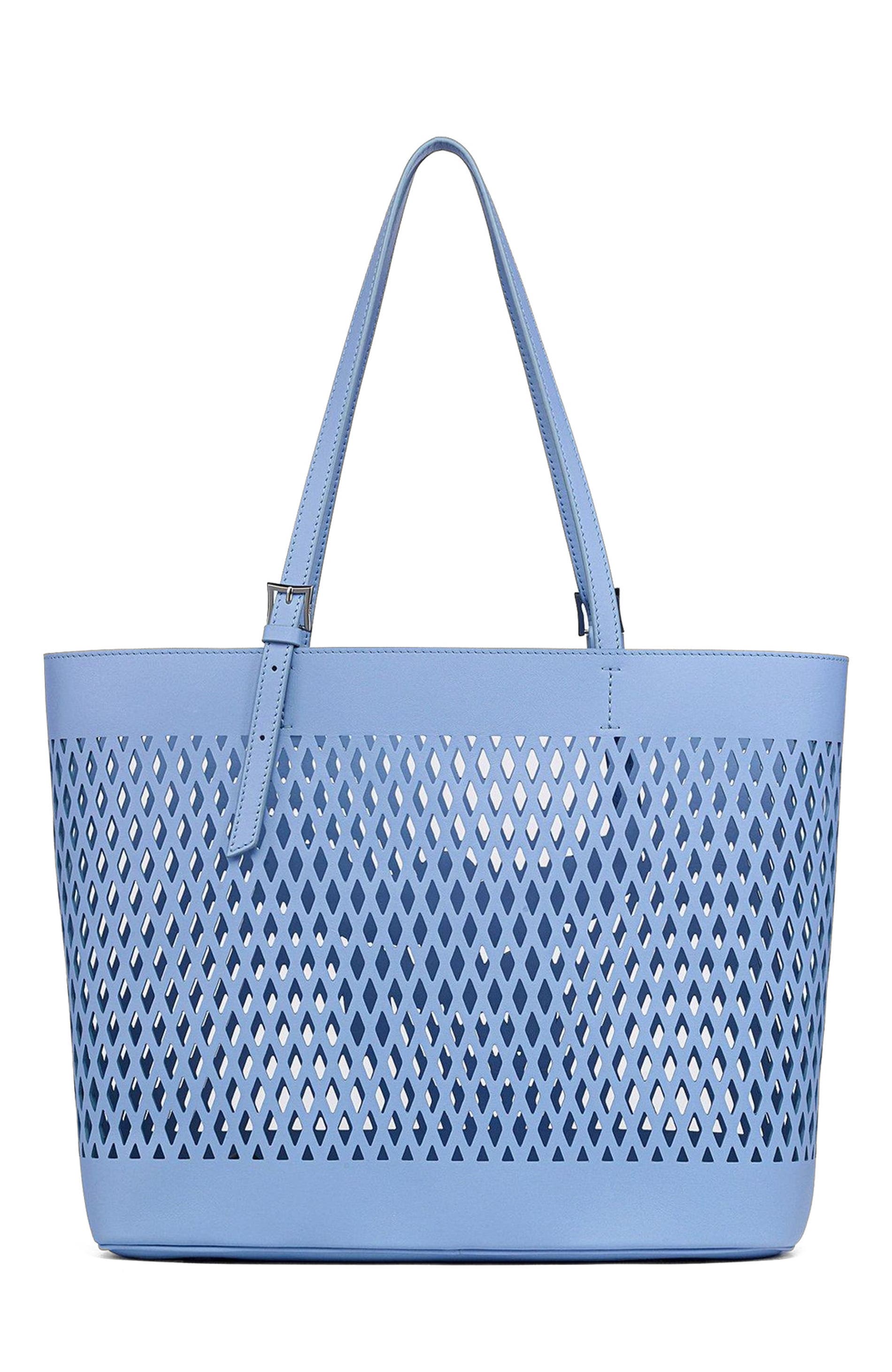 MCM Medium Himmel Shopper in Perforated Calfskin Leather, Alternate, color, Della Robbia Blue