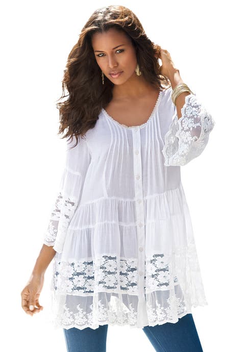 Lace Illusion Blouse (Plus)