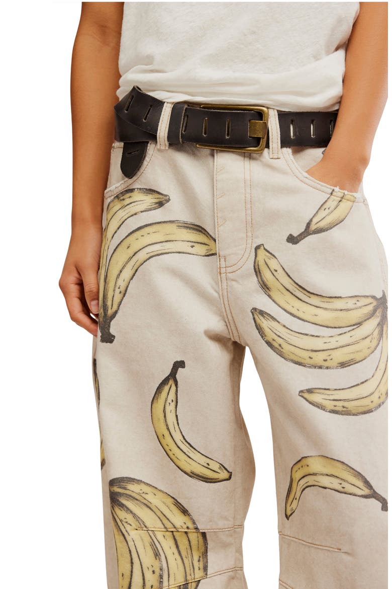 Good Luck Floral Print Barrel Jeans, Alternate, color, GO BANANAS