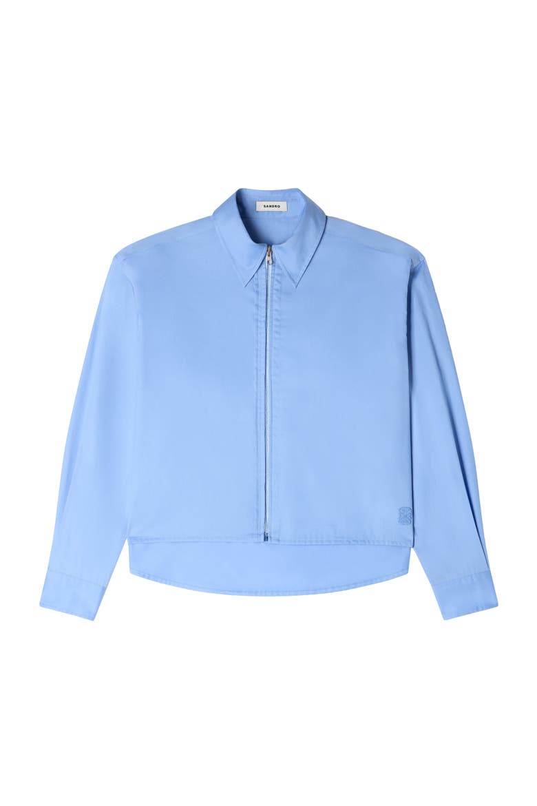 Cropped logo zip cotton shirt, Alternate, color, Blue