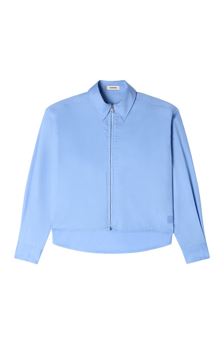 SANDRO Cropped logo zip cotton shirt, Alternate, color, Blue