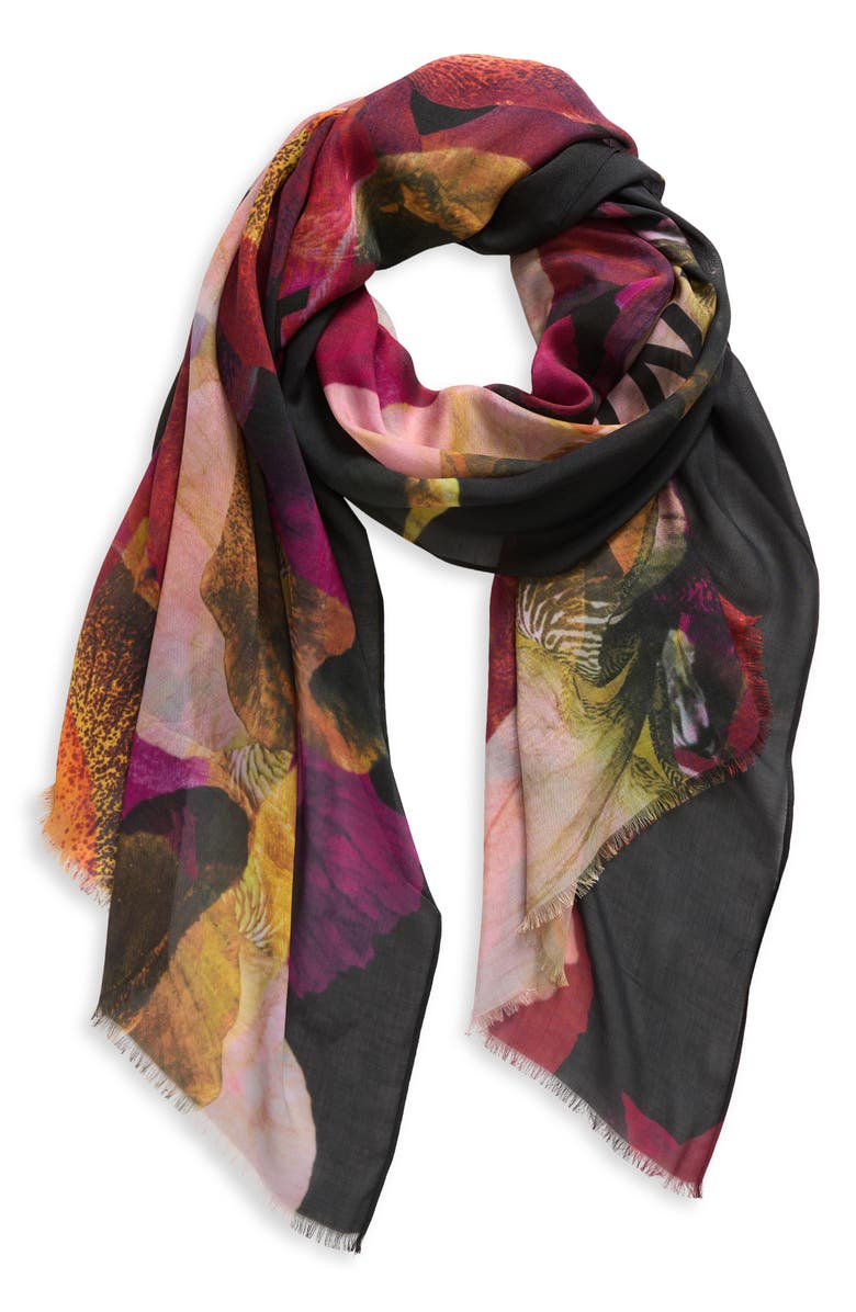 AllSaints Monica Floral Oblong Scarf, Main, color, 
