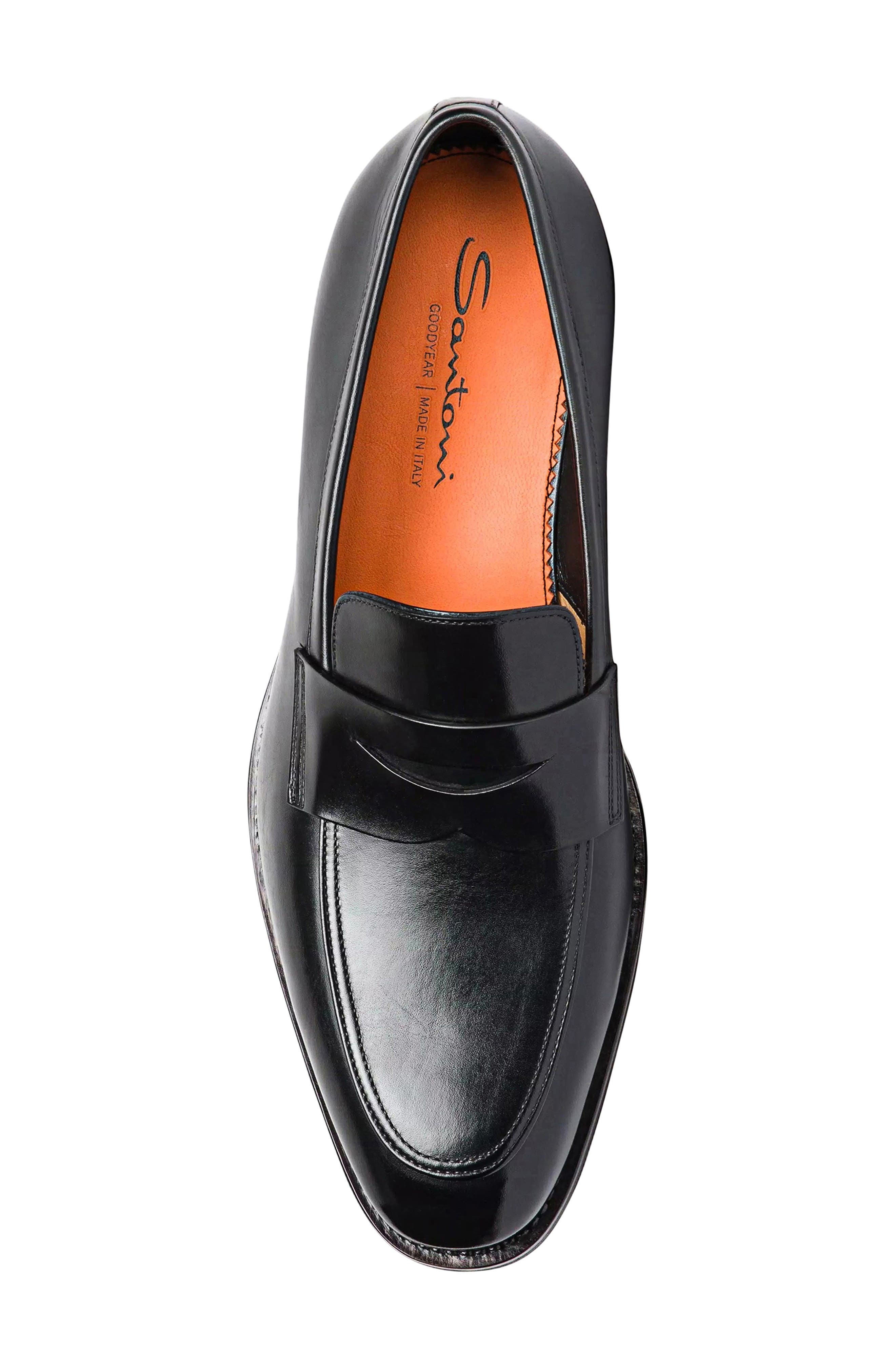 Santoni Gregor Patent Leather Penny Loafer, Alternate, color, Black