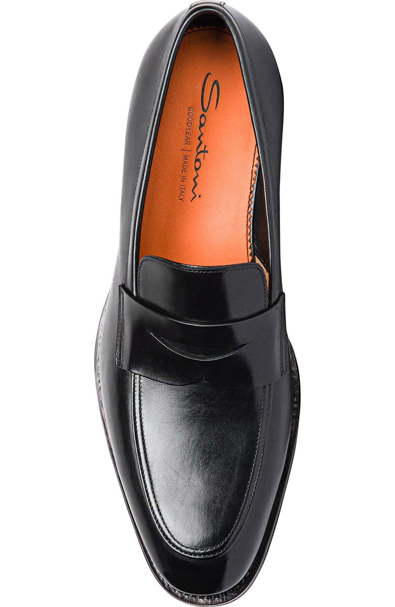 Santoni Gregor Patent Leather Penny Loafer, Alternate, color, Black