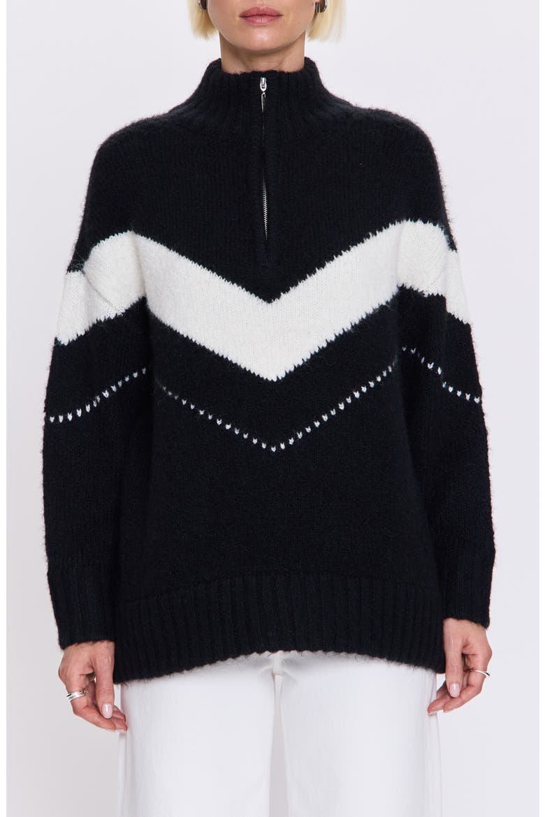 Arden Chevron Stripe Quarter Zip Sweater, Main, color, BLACK VANILLA ICE