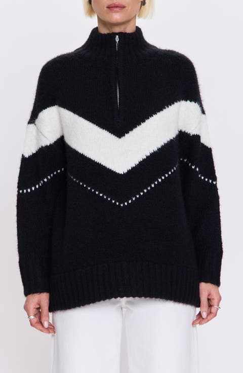 Arden Chevron Stripe Quarter Zip Sweater