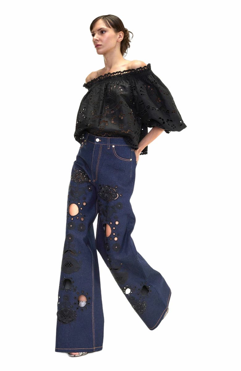 Cynthia Rowley Embroidered Wide-leg Jean, Alternate, color, Navy/Black