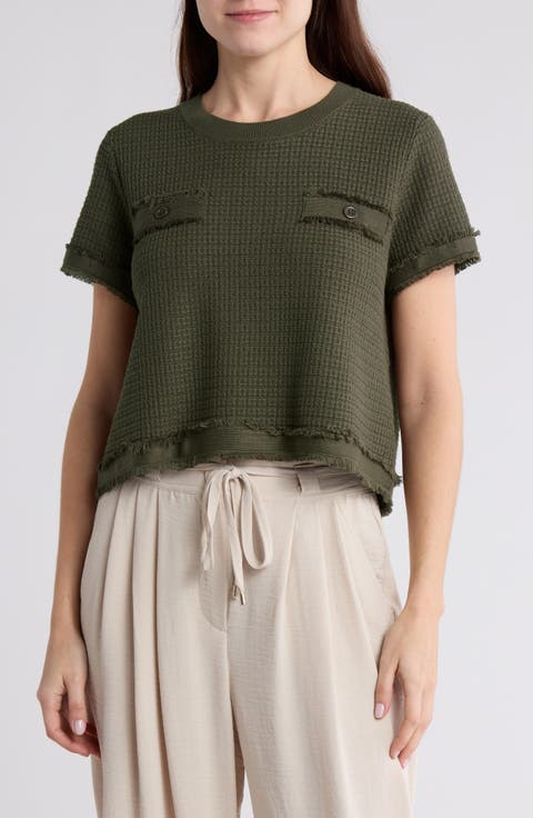 Fray Trim Cap Sleeve Sweater