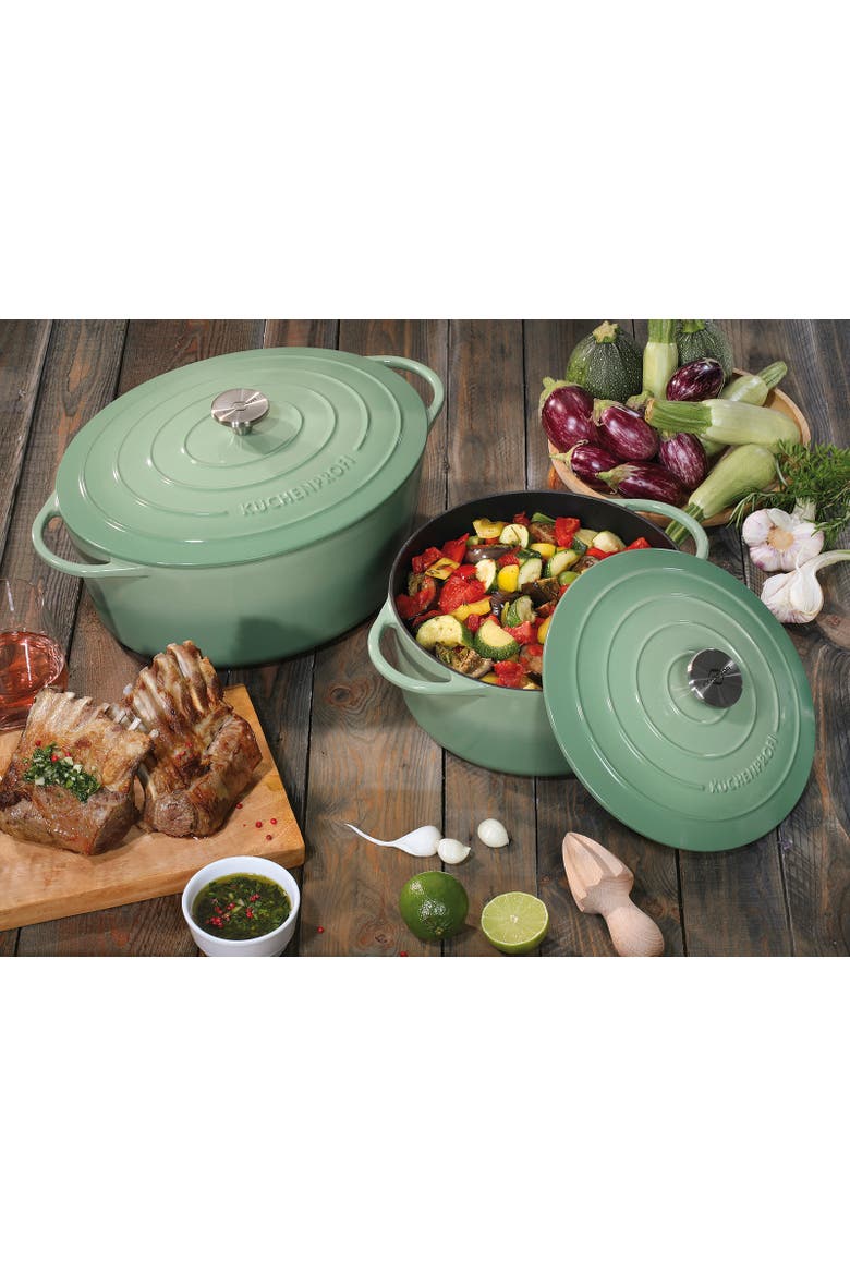 Provence Enameled Cast Iron Oval Dutch Oven, 13" L, 7.4 qt, Alternate, color, Jade