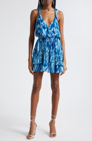 Ramy Brook Harmoni V-neck Mini Dress In Laguna Blue Taza Ikat Print