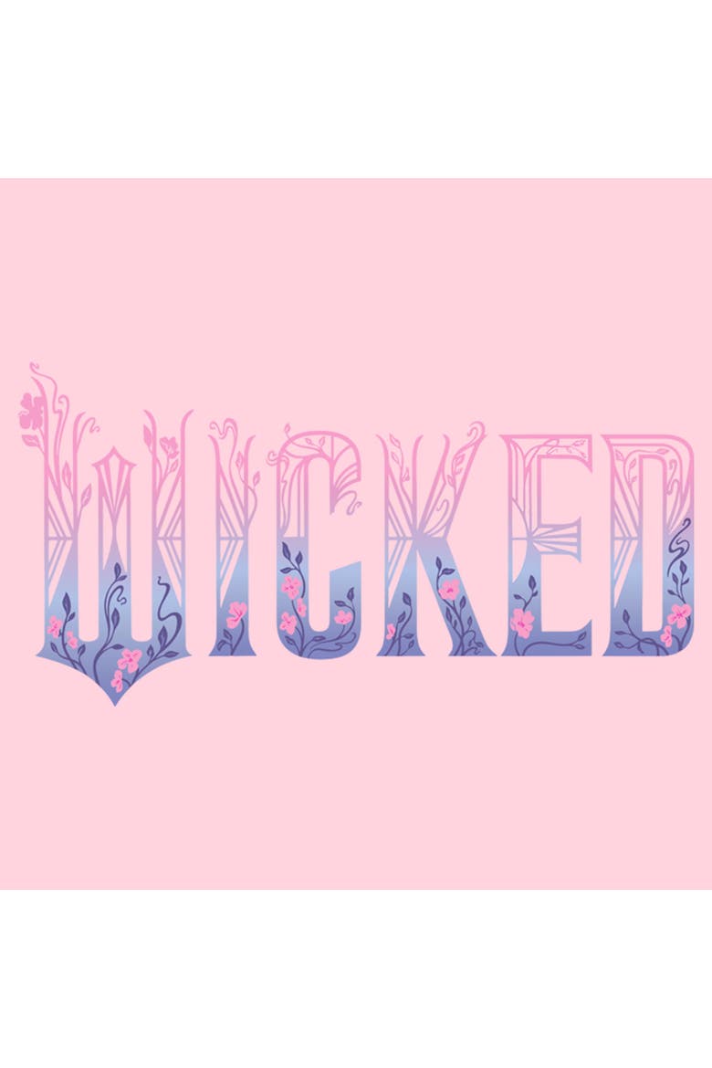 Junior's Wicked For Good Floral Pink and Purple Logo  Graphic T-Shirt, Alternate, color, Light Pink