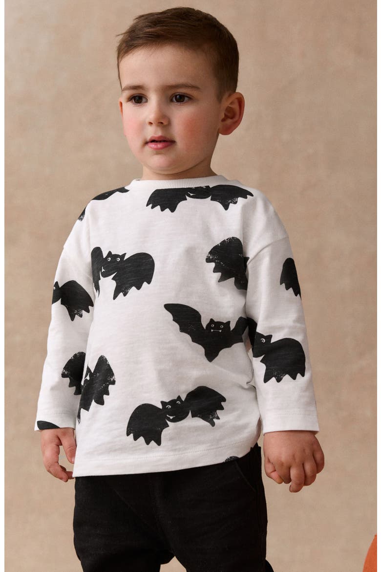 Kids' Bat Print Long Sleeve Cotton T-Shirt, Alternate, color, MULTI
