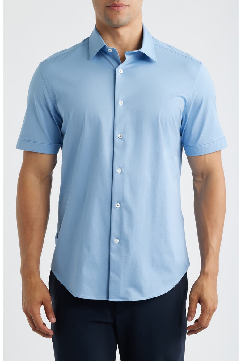 Miles OoohCotton® Solid Short Sleeve Button-Up Shirt, Main, color, AIR BLUE
