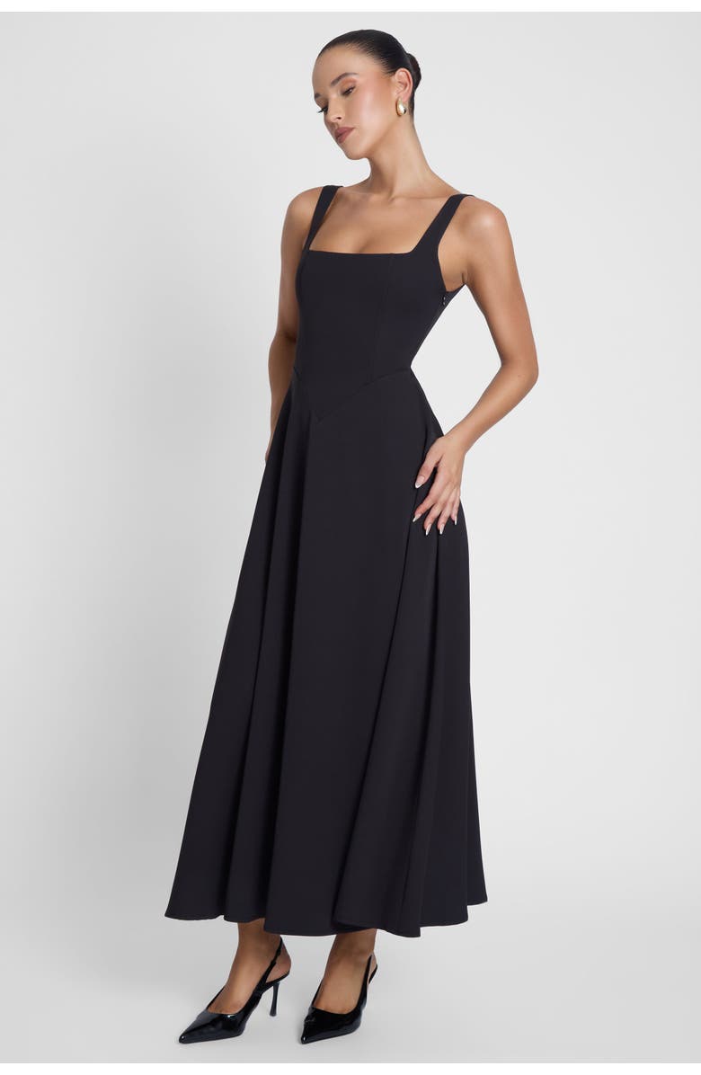 LEAU Serenity Square Neck Corset Midi Dress, Alternate, color, Black