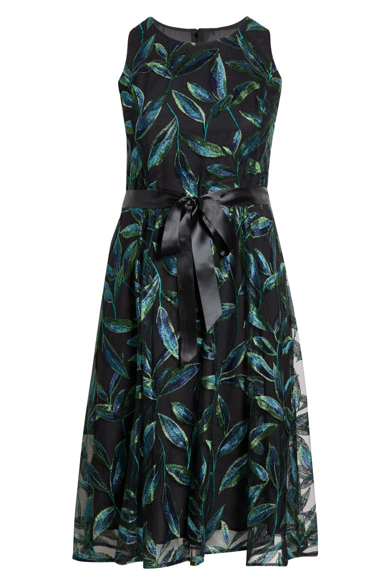 Embroidered Tie Waist Sleeveless Midi Dress, Alternate, color, BLACK JEWEL TEAL