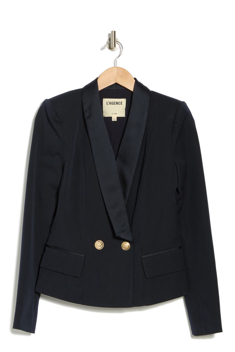 Imogen Satin Lapel Blazer, Alternate, color, MIDNIGHT