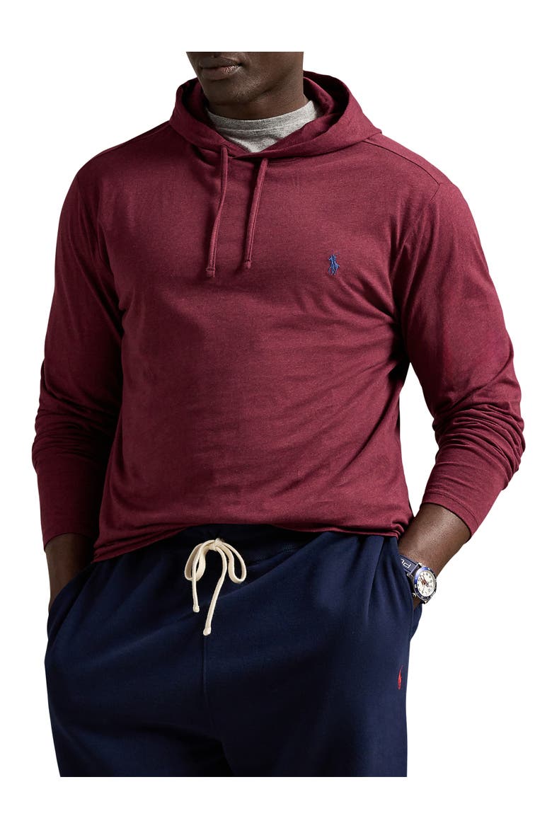 Big & Tall Jersey Hooded Long-Sleeve T-Shirt, Main, color, SPRING WINE HTHR