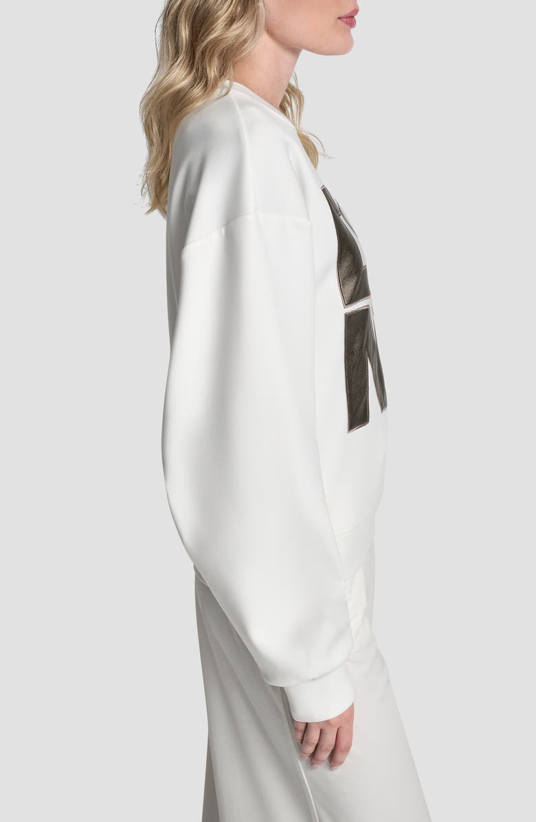 DKNY Metallic Faux Leather Logo Sweatshirt, Alternate, color, Ivory