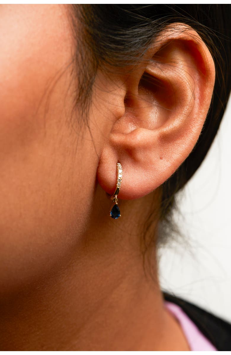 Haus of Brilliance 10K Yellow Gold Pear Blue Sapphire and Diamond Drop and Dangle Hoop Earrings, Alternate, color, Yellow