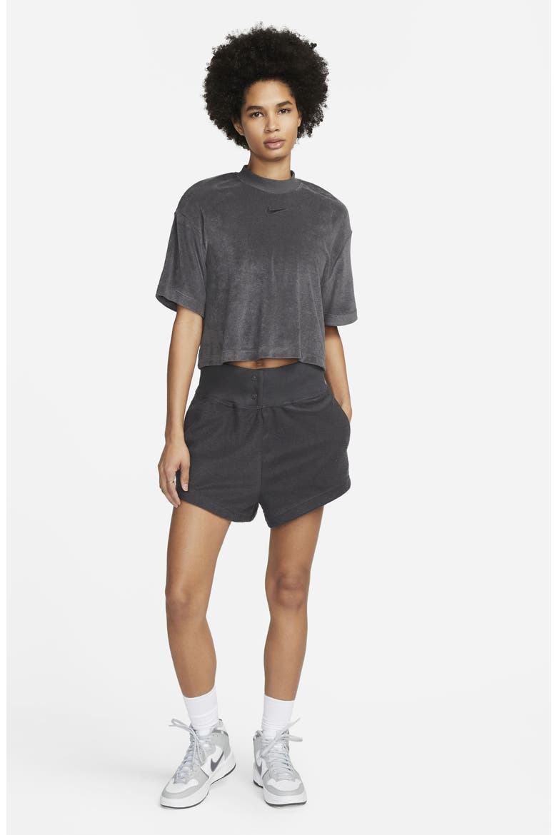 High Waist Reverse French Terry Shorts, Alternate, color, ANTHRACITE /ANTHRACITE /BLACK