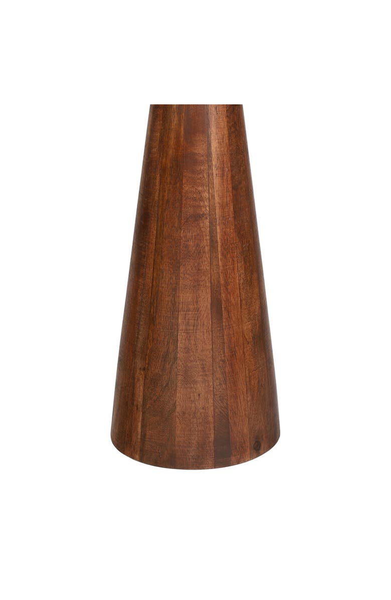 JONATHAN Y Linden 21.5" Farmhouse Industrial Mango Wood Drink Table and Decorative End Table with Round Black Glass Top and Cone Pedestal Base, Alternate, color, Walnut