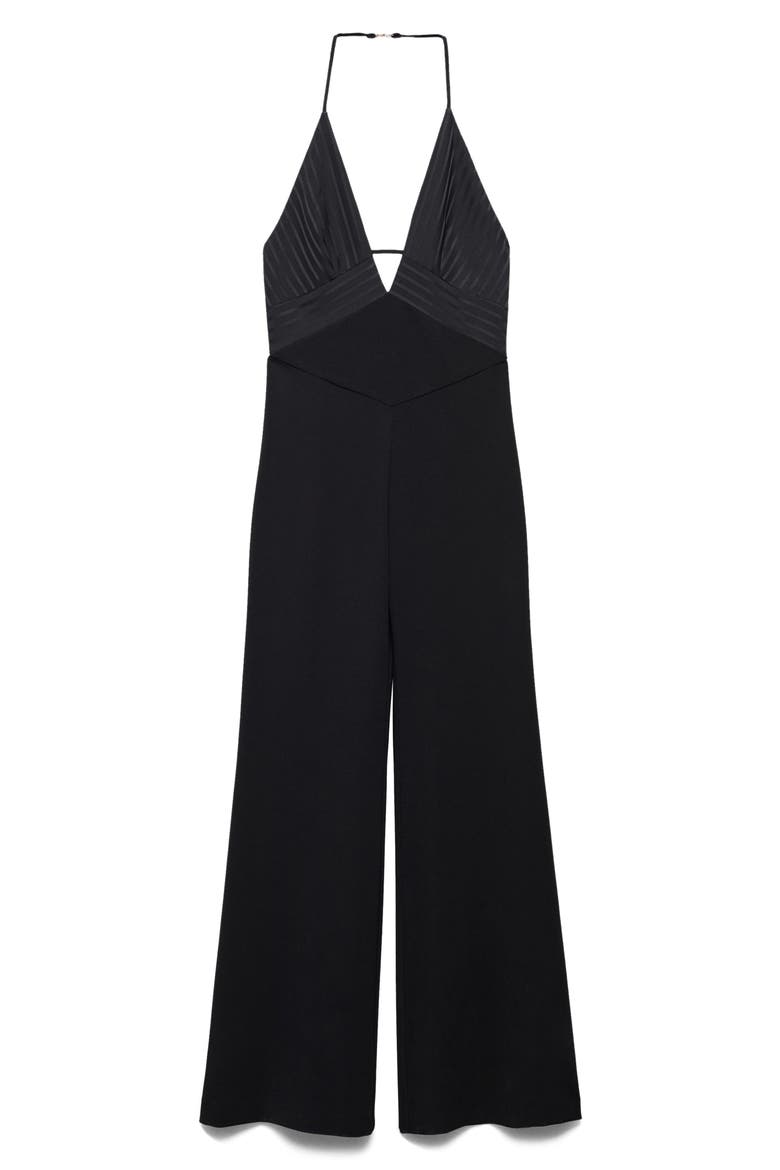Halter Neck Flare Leg Jumpsuit, Alternate, color, BLACK