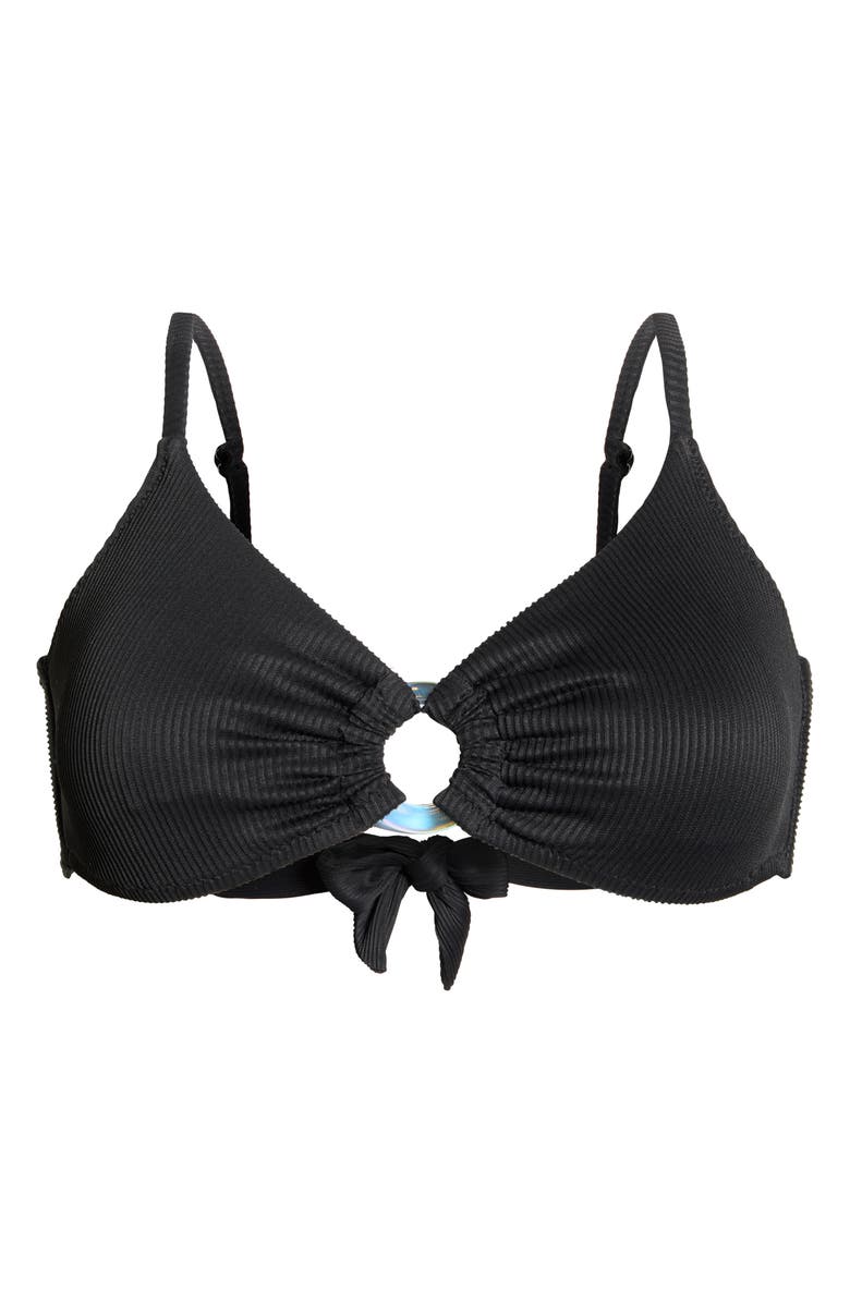 Sanctuary Ribbed Ring Detail Bikini Top, Alternate, color, Black
