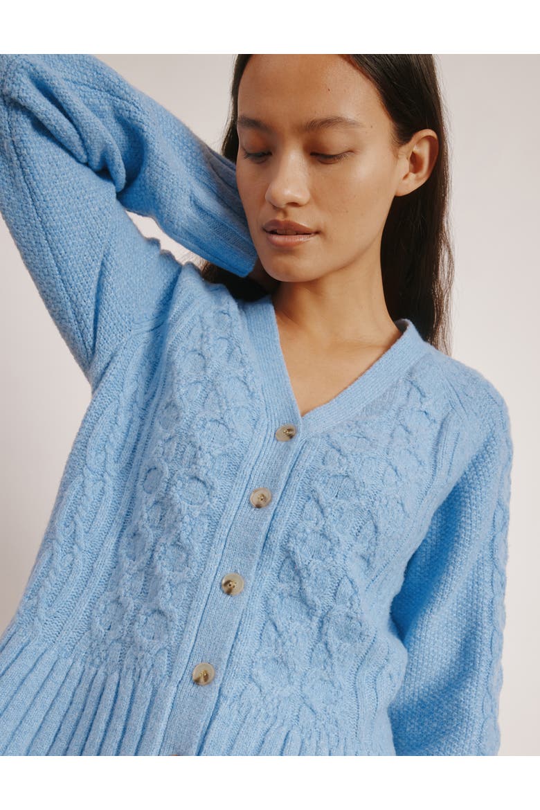 Cable Peplum Cardigan, Alternate, color, Blue