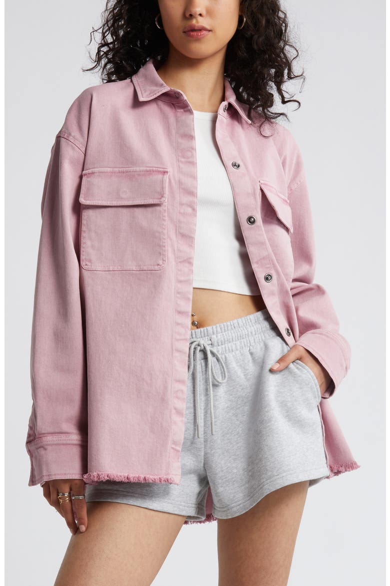 Frayed Oversize Twill Workwear Shirt, Main, color, PURPLE CLOUD