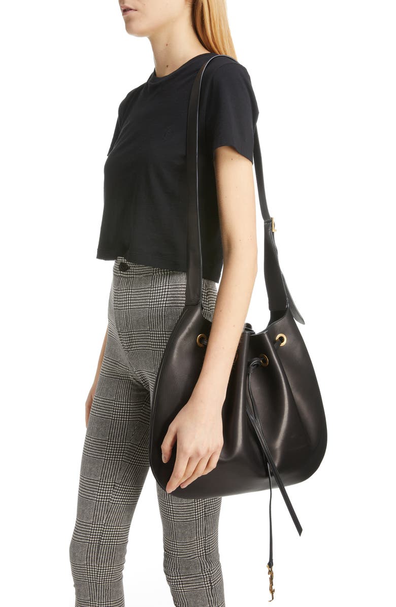 Saint Laurent Paris VII Flat Leather Hobo Bag, Alternate, color,