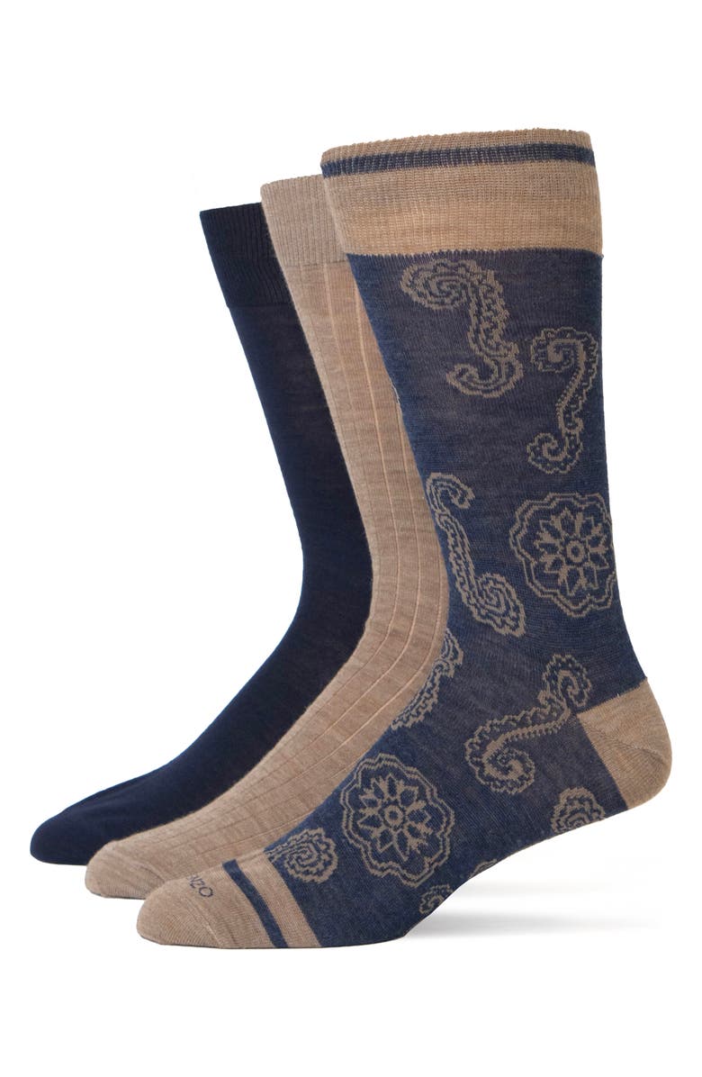 Lorenzo Uomo Assorted 3-Pack Wool Blend Crew Socks, Main, color,
