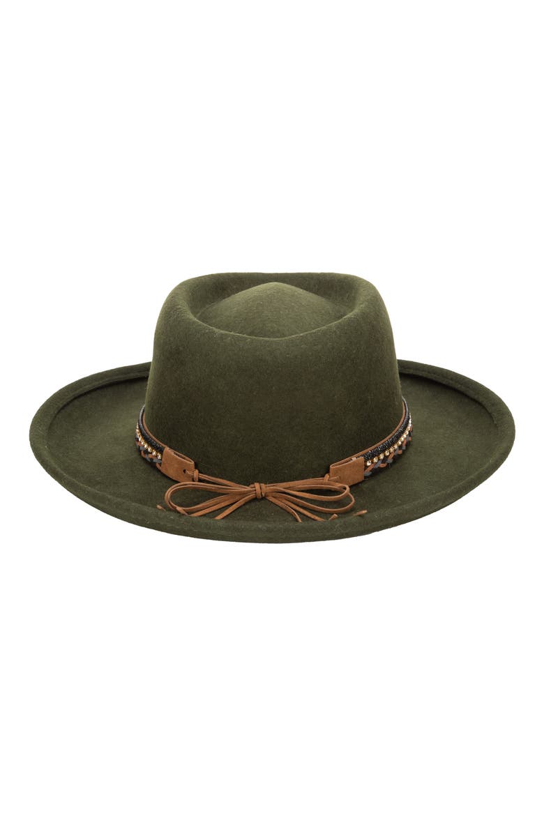 Rhinestone & Braided Leather Wool Gambler Hat, Alternate, color, GREEN