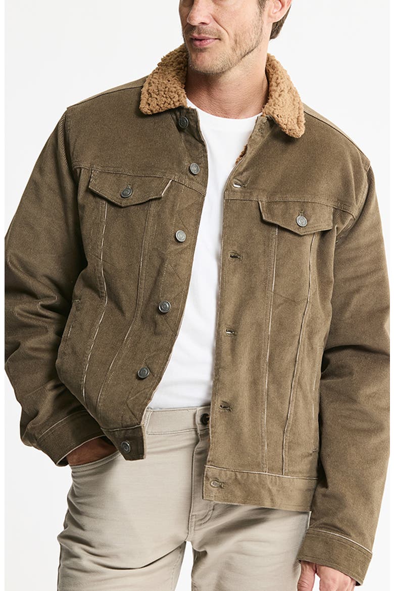 Corduroy Trucker Jacket with Faux Fur Collar, Main, color, OLIVE