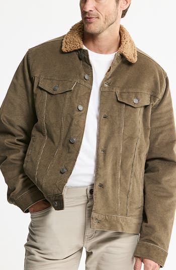 Jachs Corduroy Trucker Jacket With Faux Fur Collar In Olive