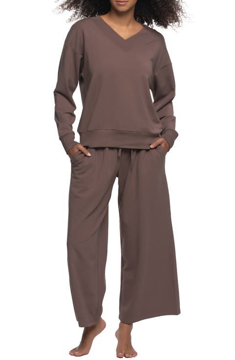 Kimora Relaxed Fit Wide Leg Stretch Cotton Blend French Terry Pajamas