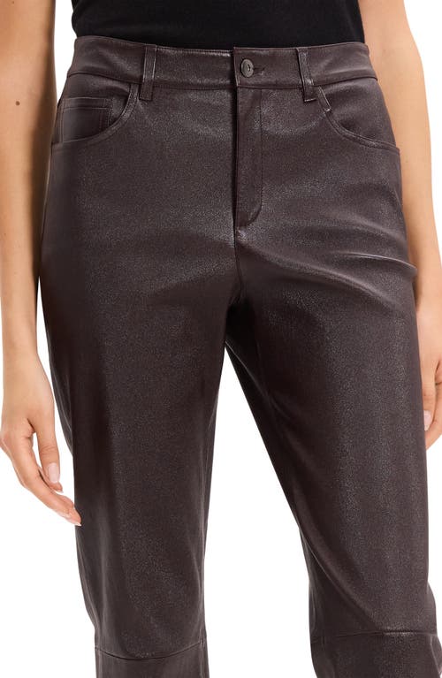 Theory Glossed Leather Straight Leg Pants In Brown