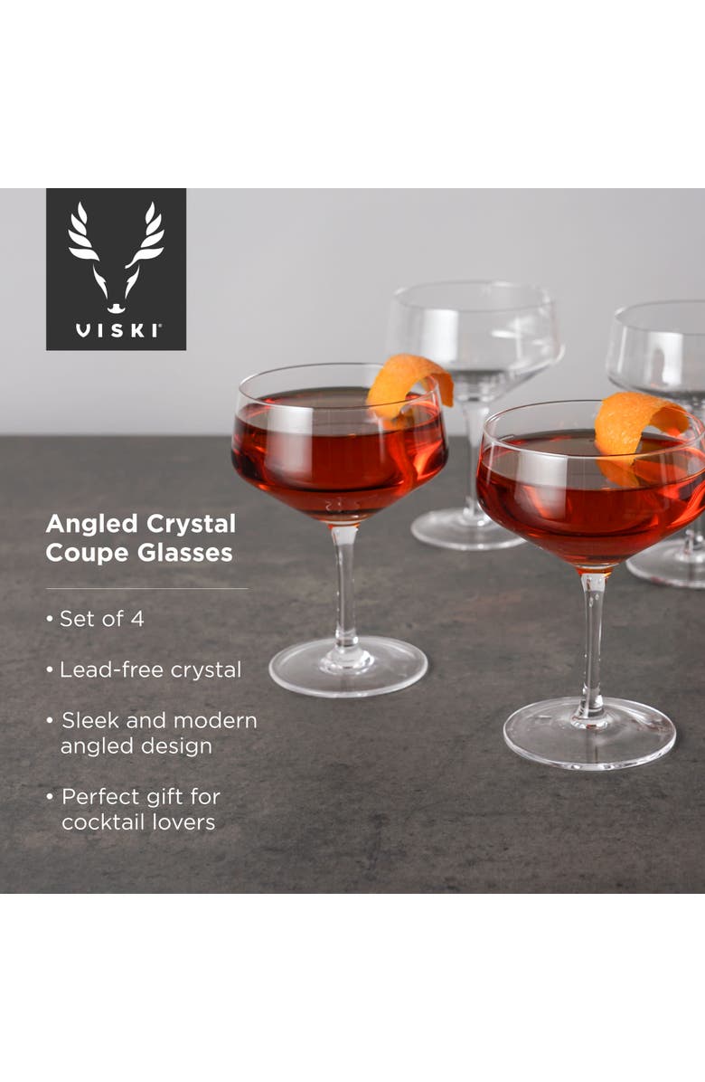 Viski Raye Crystal Angled Coupe Glasses Set of 4, Alternate, color, Clear