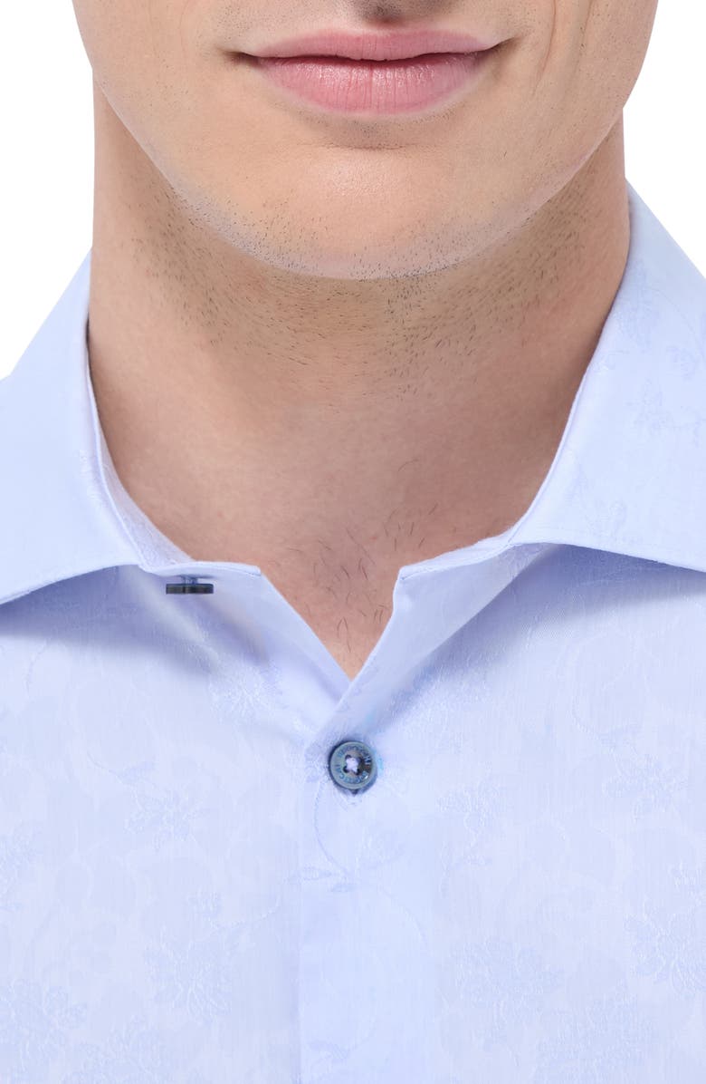 Bugatchi Axel Floral Jacquard Shaped Fit Button-Up Shirt, Alternate, color, Sky