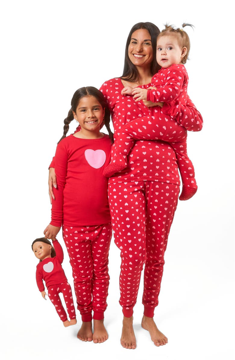 Leveret Footed Cotton Pajamas Matching Family Coordinated Playful Prints, Alternate, color, Pink Hearts