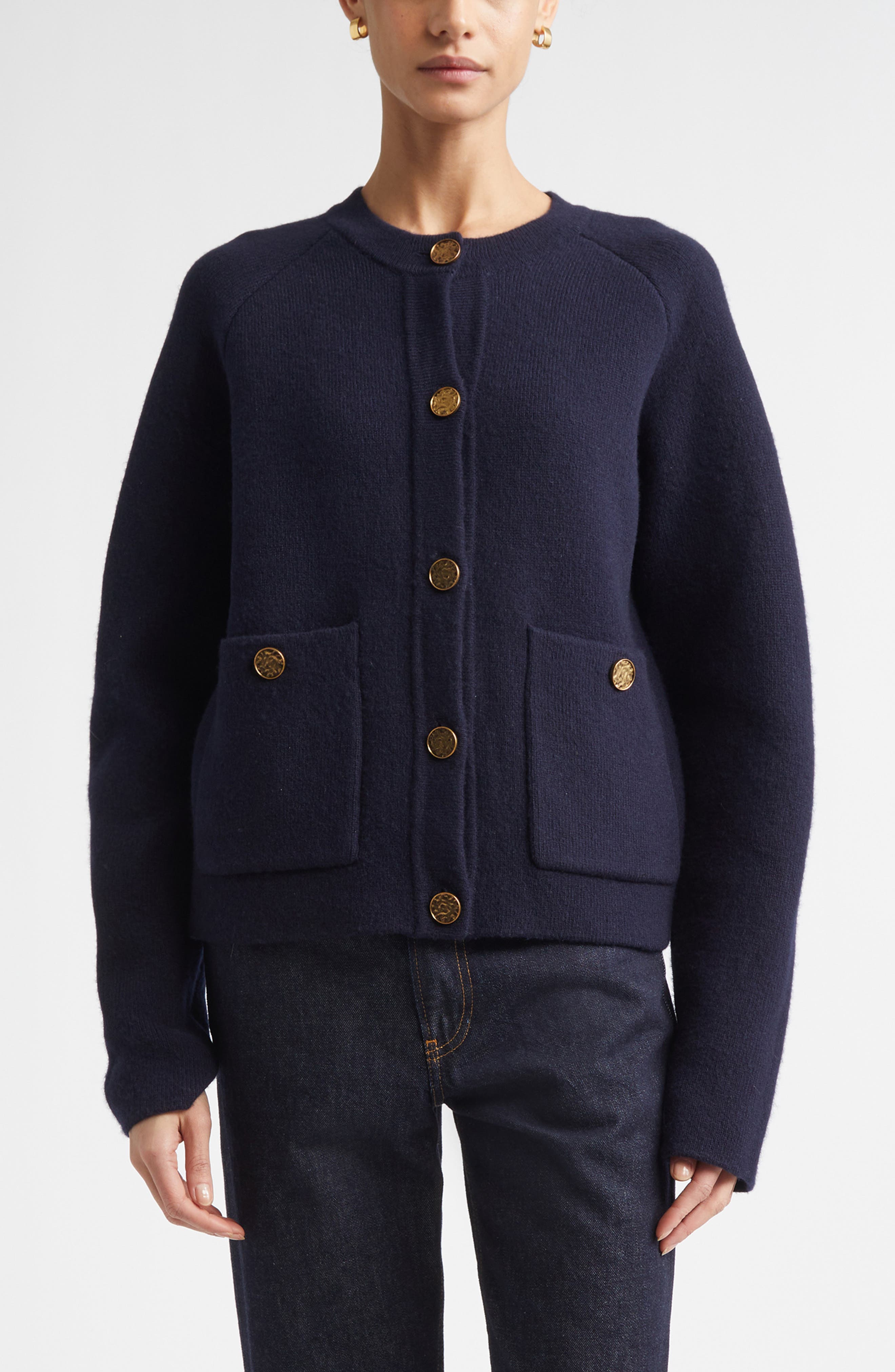 Hammered Button Cashmere & Wool Cardigan - image 3